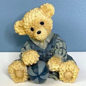 Beautifully Detailed Baby Teddy Bear Cub Playing w/Ball Whimsical Resin Figurine